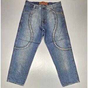 Genetix G2 Genes 38x32. Vintage Blue Japanese Jeans Baggy Hip-Hop Embroidered‎